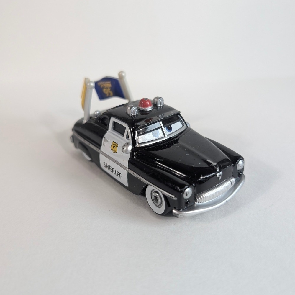 Disney Pixar Cars Sheriff Diecast Police Car with Dinoco & 95 Flags Mattel Rare